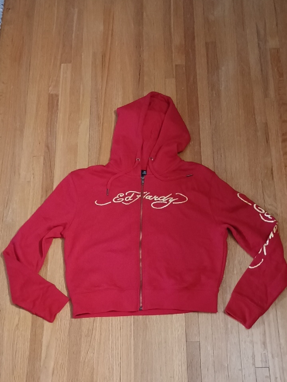 Ed Hardy Red Women's Zip Hoodie with Script Logo
